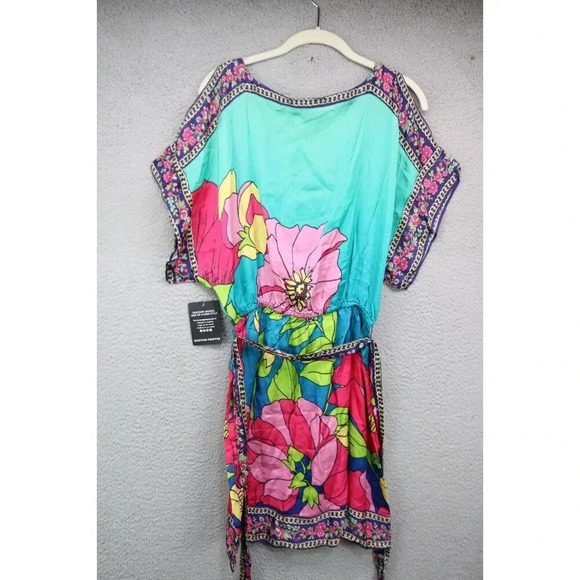 Boston Proper Silky Floral Dress-Size Small-Belted-Cold Shoulder-New w/Tags - Picture 9 of 11